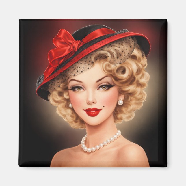  Vintage Glam Pin-Up Lady Magnet (Vorne)