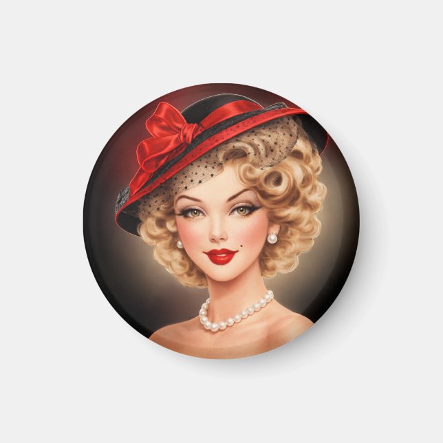  Vintage Glam Pin-Up Lady Magnet (Vorne)
