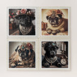 Vintage Glam Pug Square Puzzle 676 pcs<br><div class="desc">Celebrate charm, humor, and retro flair with this Vintage Glam Pug Puzzle, featuring four stylish pugs dressed to impress. Each square panel showcases a unique pug personality, adorned with pearls, flowers, scarves, and expressive accessories in rich vintage tones. Designed for dog lovers, pug enthusiasts, and fans of quirky yet tasteful...</div>