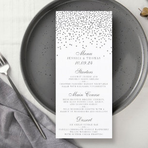 Vintage Glam Silber Konfetti Hochzeitsmenükarten Menükarte