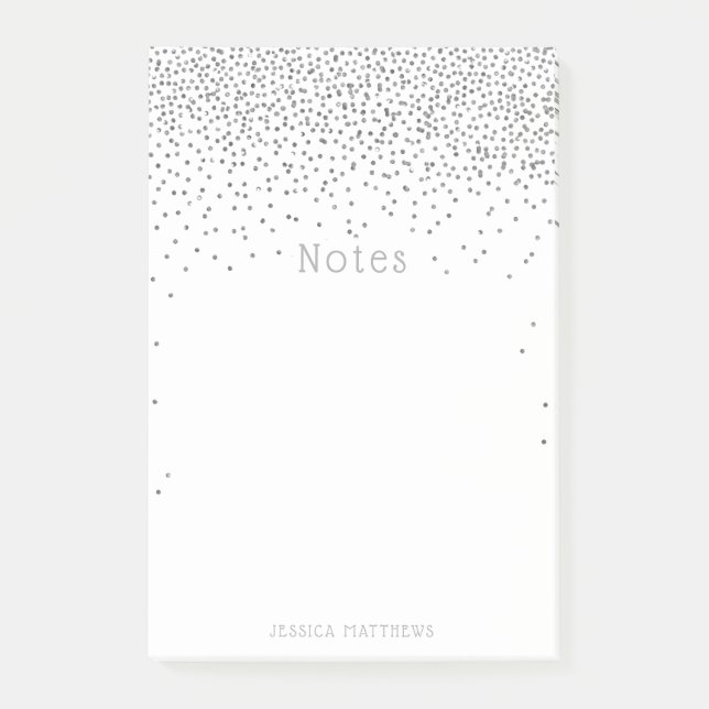 Vintage Glam Silber Konfetti Post-it Klebezettel (Vorderseite)