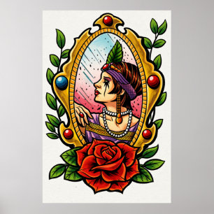 Vintage Glamour – Frau der 1920er Jahre im Spiegel Poster