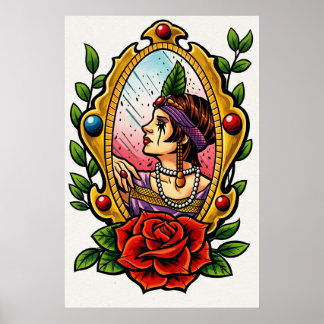 Vintage Glamour – Frau der 1920er Jahre im Spiegel Poster