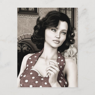 Vintage-Glamour-Frauenporträt-Kunst Postkarte