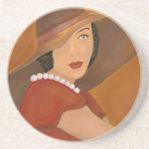 Vintage-Glamour-Girl-Malerei-Unterlage Sandstein Untersetzer