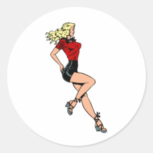Vintage Glamour Girl von nebenan, blonde Bombe Runder Aufkleber