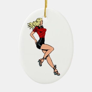 Vintage-Glamour-Girl von nebenan, blonde Bombshell Keramikornament