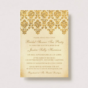 Vintage Glamour Gold Damast Brautparty-Einladung Einladung