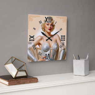 Vintage Glamour Hollywood Blondine Schönheit Quadratische Wanduhr