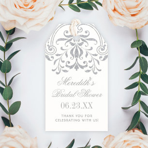 Vintage Glamour Silber Hochzeitsbrause Geschenkanhänger