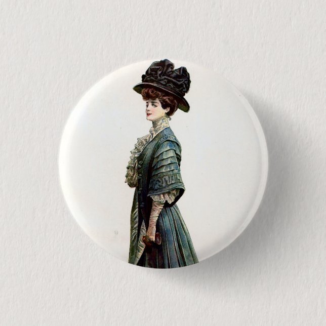 Vintage glamouröse Lady Fashion Illustration Button (Vorderseite)