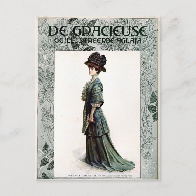 Vintage glamouröse Lady Fashion Illustration Postkarte (Vorderseite)