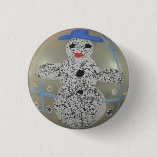 Vintage Glas-Weihnachtsball Schneemann handbemalt Button