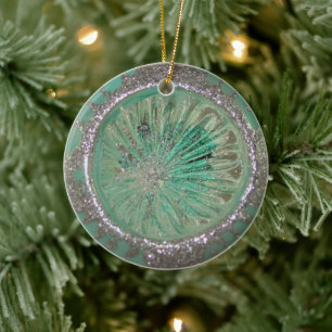 Vintage Glas-Weihnachtsball Teal Ice Indent Keramik Ornament