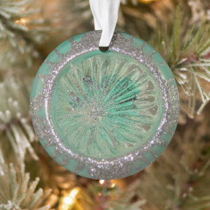 Vintage-Glas-Weihnachtskugel Frostig Türkis Eis Ornament