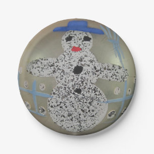 Vintage-Glas-Weihnachtskugel Schneemann handbemalt Pappteller
