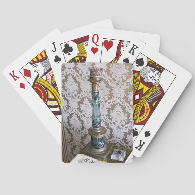 Vintage Glaskerzenhalterung Spielkarten (Rückseite)