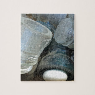 Vintage Glassulatoren und Türknopf Puzzle