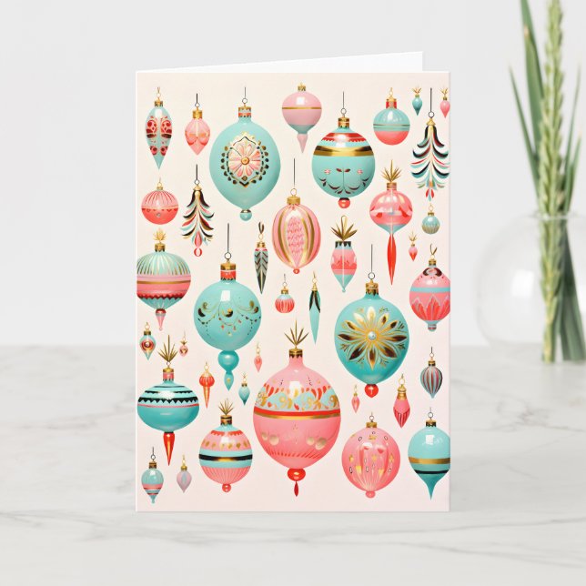 Vintage Glasverzierungen Urlaub Feiertagskarte (Vorderseite)