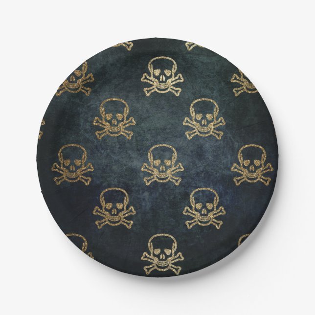 Vintage Glattlederschädel und -knochen Pappteller (Vorderseite)