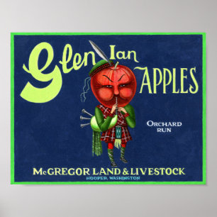 Vintage Glen Ian Äpfel Logo, Hooper, Washington, Poster