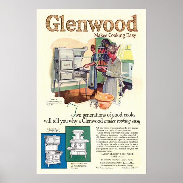 Vintage Glenwood Stove Ad aus 1923 Poster (Vorne)