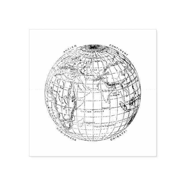 VINTAGE GLOBE HOLZ ART BRIEFMARKE GUMMISTEMPEL (Prägung)