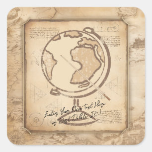 Vintage Globus. Geschenk für Geographie- und Gesch Quadratischer Aufkleber