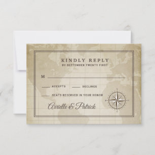 Vintage Globus-Nautik-Kompass Hochzeits-RSVP-Karte RSVP Karte