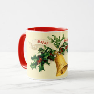 Vintage Glocke, Mistelzweig & Stechpalme Tasse
