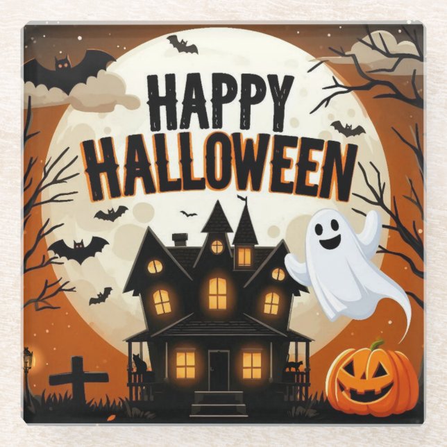 Vintage glückliche Halloween-Kunst Glasuntersetzer (Vorderseite)