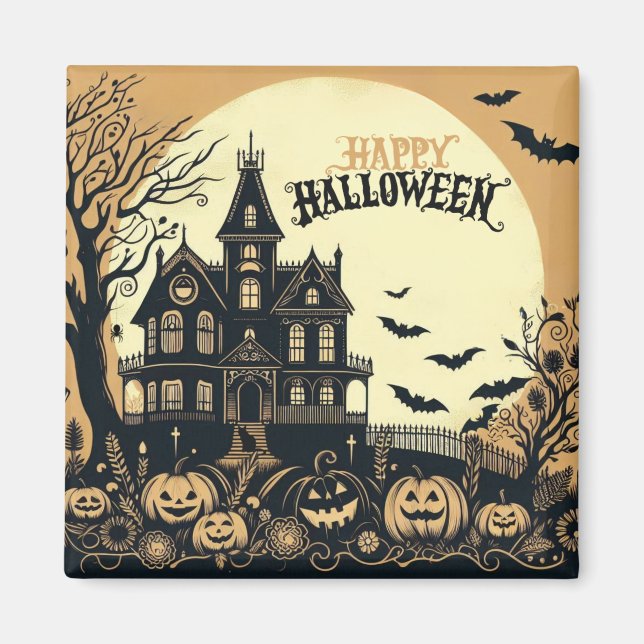 Vintage glückliche Halloween-Kunst Magnet (Vorne)