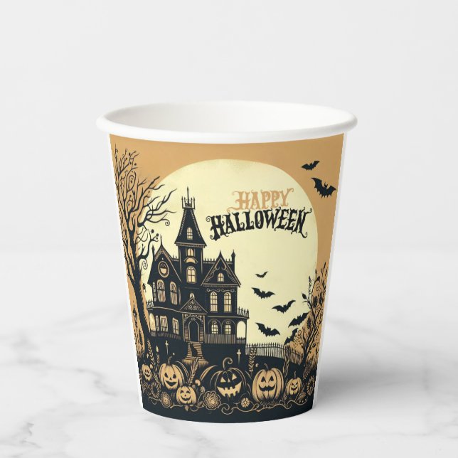 Vintage glückliche Halloween-Kunst Pappbecher (Vorderseite)