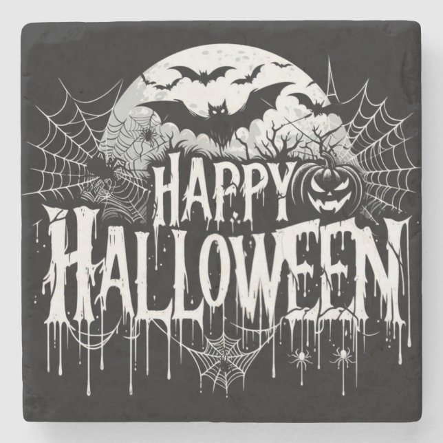 Vintage glückliche Halloween-Kunst Steinuntersetzer (Vorderseite)