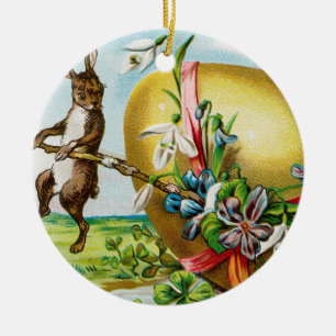 Vintage glückliche Ostern-Hasen Ostereier Keramik Ornament