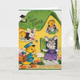 Vintage glückliche Ostertiere der 50er Jahre Feiertagskarte