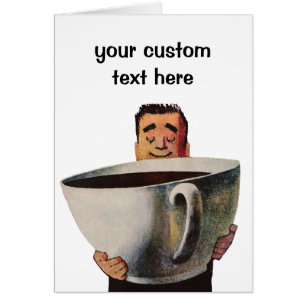 Vintage glücklicher Mann trinkt riesige Tasse Kaff