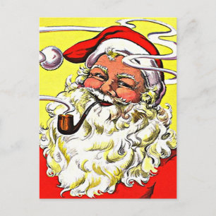 Vintage glücklicher Weihnachtsmann raucht Pfeife g Feiertagspostkarte