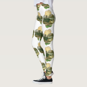 Vintage Glücks-Kleeblatt mit einer irischen Burg Leggings