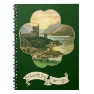 Vintage Glückskleeblatt mit einer irischen Burg Notizblock