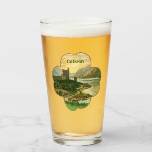 Vintage Glückskleeblatt mit irischer Burg Glas