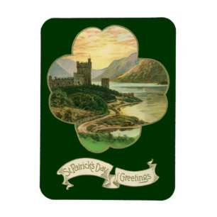Vintage Glückskleeblatt mit irischer Burg Magnet