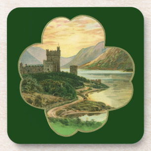 Vintage Glückskleeblatt mit irischer Burg Untersetzer