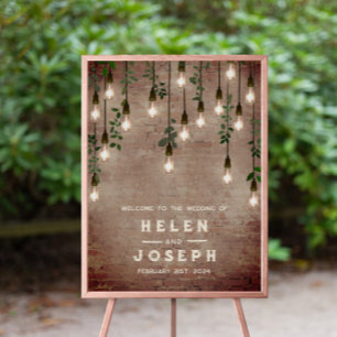 Vintage Glühbirnen Rustikaler Brick 20x28 Hochzeit Poster