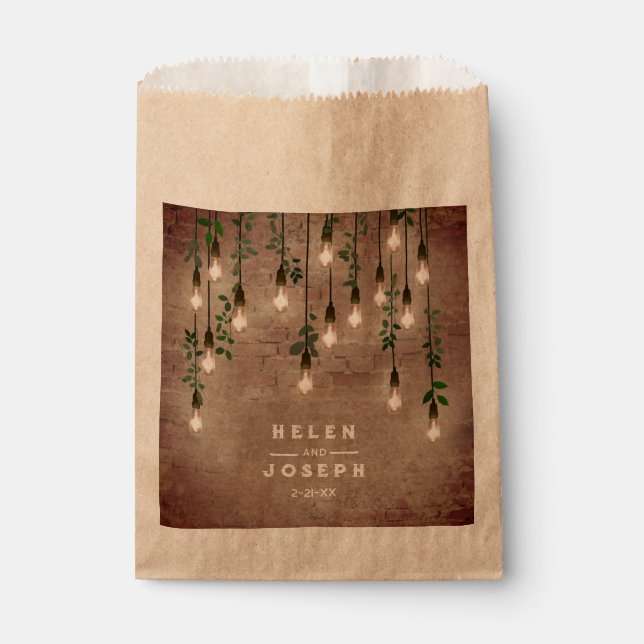 Vintage Glühbirnen Rustikaler Ziegelstein Botanisc Geschenktütchen (Vorderseite)