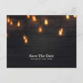 Vintage Glühbirnen Rustikales Holz Save the Date Ankündigungspostkarte
