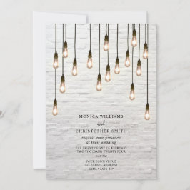 Vintage Glühbirnen Weißziegelhochzeit Einladung