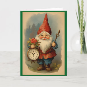 Vintage Gnome-Neujahrskarte Feiertagskarte