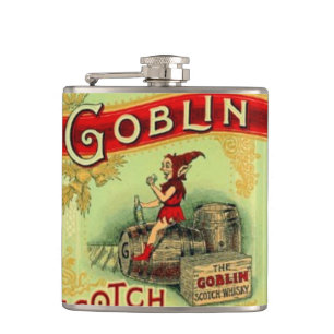 Vintage-Goblin-Elf-Gnom-Whiskey-Etikett Hip Flask Flachmann