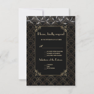 Vintage Gold Art Deco Fleur-de-lis Wedding RSVP